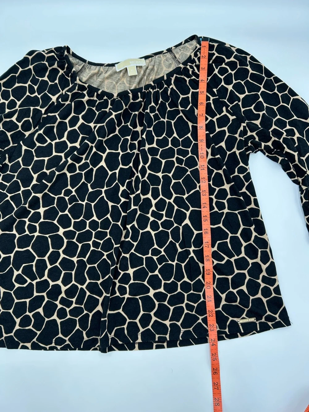Michael Kors Black and Tan Giraffe-Print Blouse XL